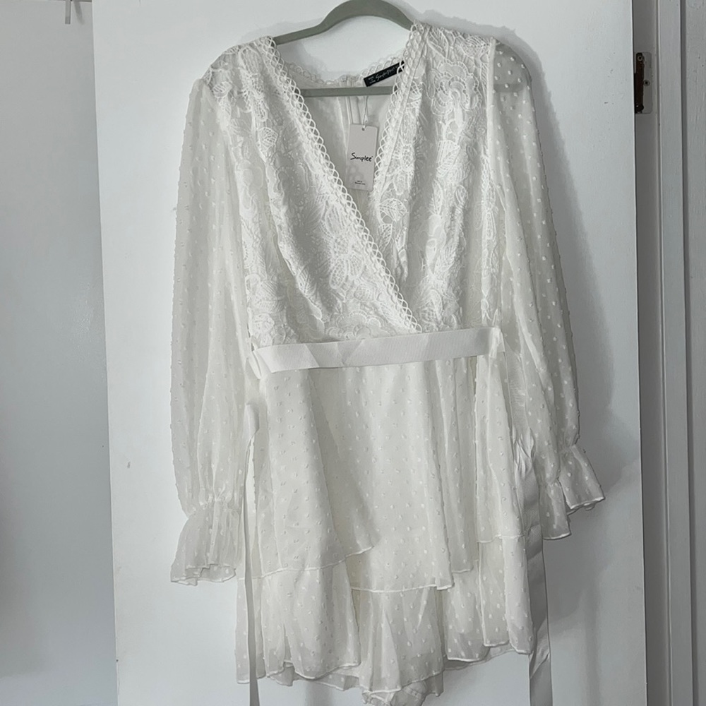 White Romper with ribbon belt